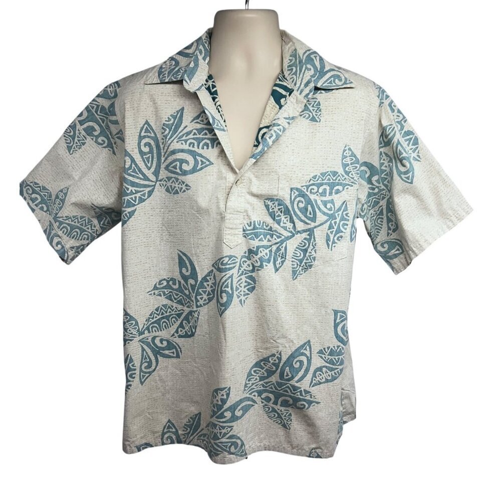 Go Barefoot Men Vintage Reverse Print Pullover Hawaiian Aloha Shirt Large Pocket